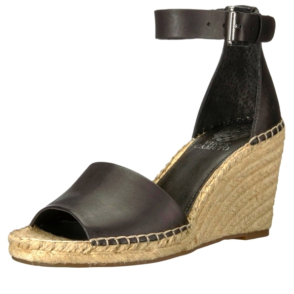 Vince Camuto‎ Women's Black Leather Wedge Espadrille  Sandals. Size 9.5 - Picture 1 of 11